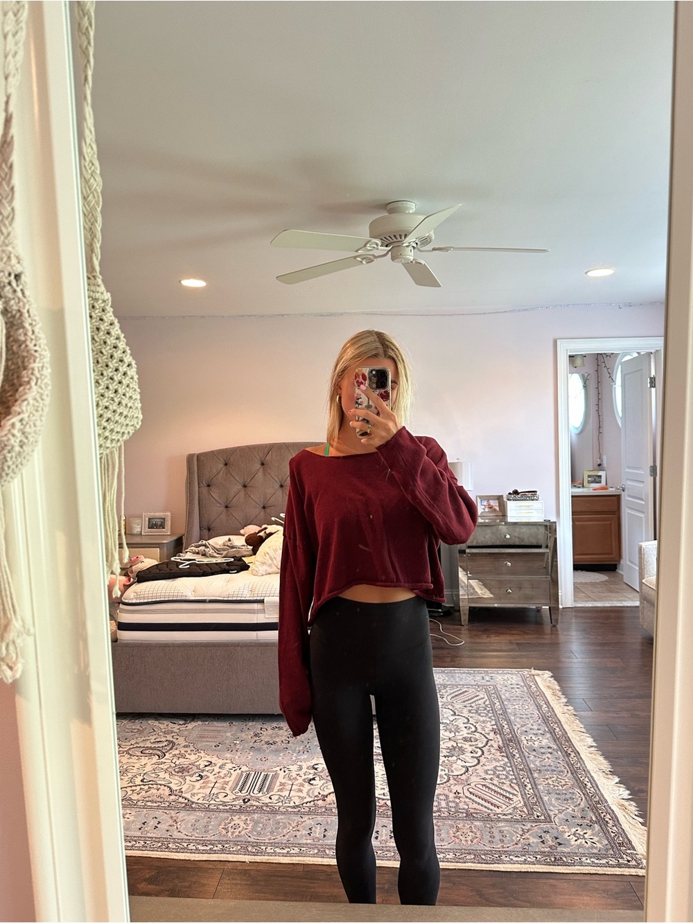 Brandy Melville Cropped Long-Sleeve Top in Burgundy